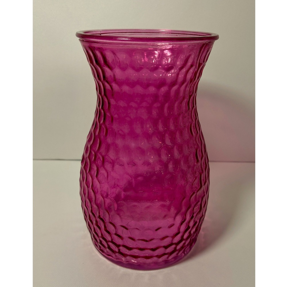 Textured Glass Vase Honeycomb Flared Rim Fuchsia Pink Home Decor 10 inch